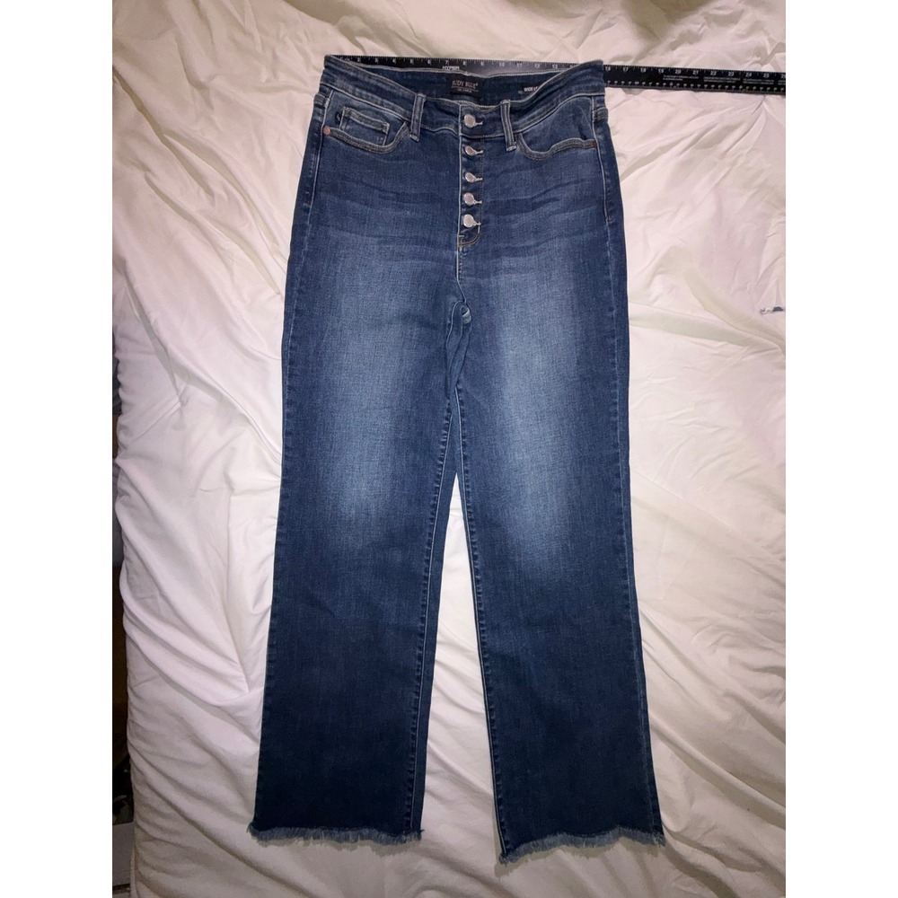 Judy Blue High Waist Wide Leg Raw Hem Button Fly Jeans Blue Size 13/31 T11-04